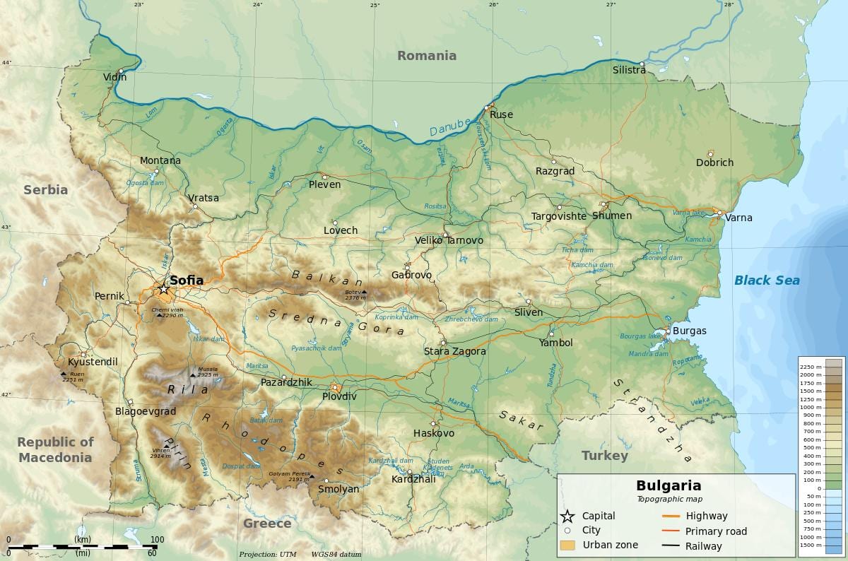 map of Bulgaria geography
