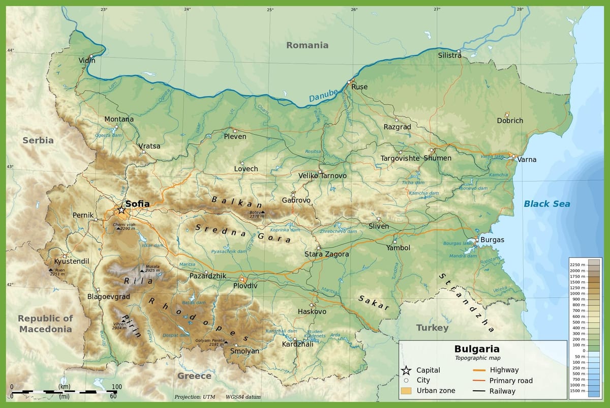 Bulgaria topographic map