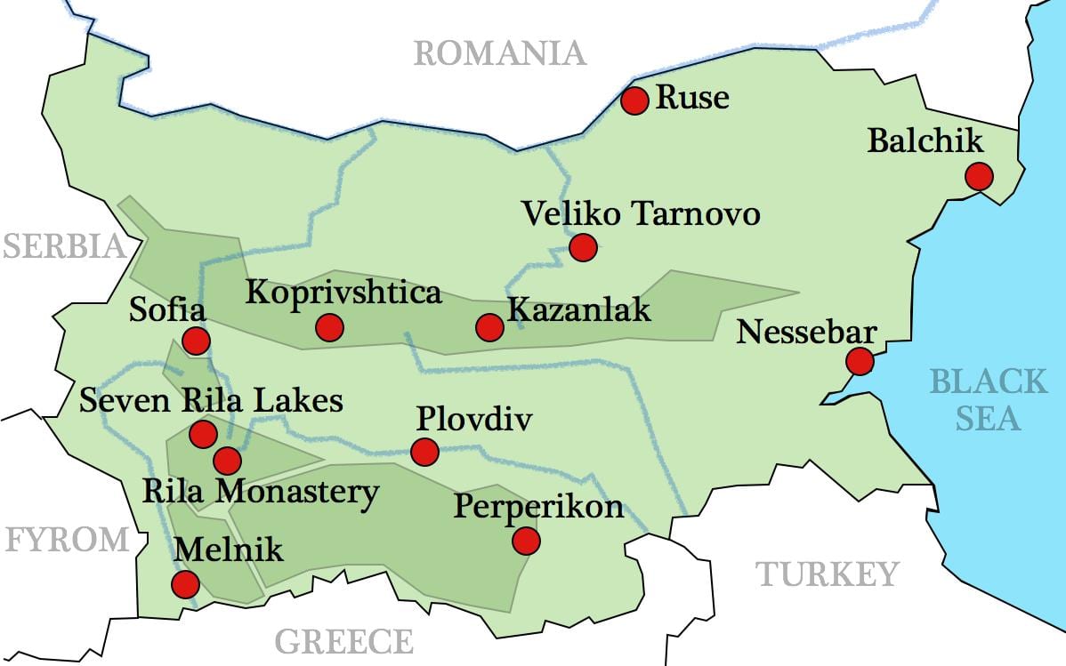 map of Bulgarian monasteries