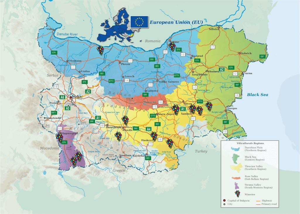 map of Bulgarian wine